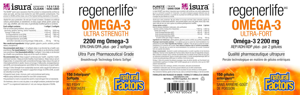 Natural Factors Regenerlife Omega 3 Ultra Strength 150 Enteripure Softgels