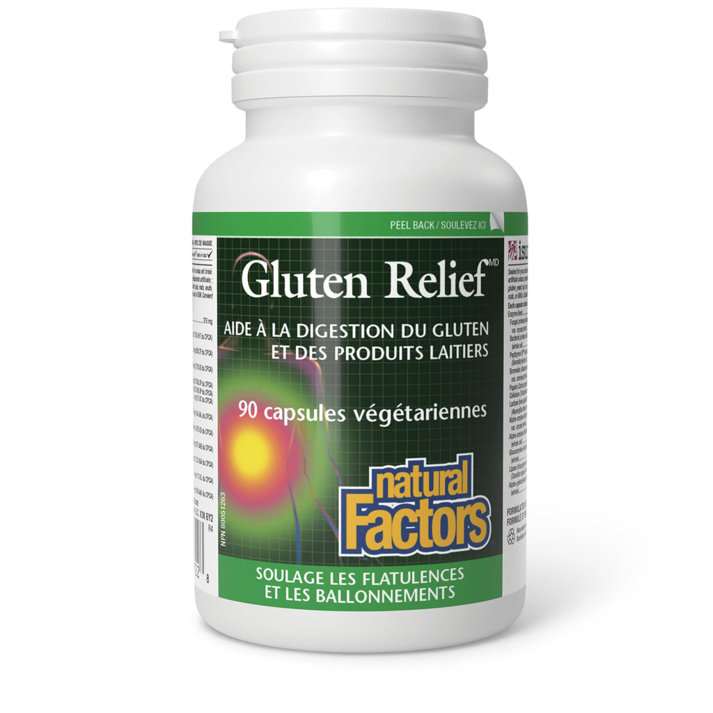 Natural Factors Gluten Relief Digestive Enzyme, Enzyme Complex with Bromelain for Supporting Digestion of Gluten & Dairy Products, Relieves Gas & Bloating, Vegetarian, Non-GMO, Proudly Canadian