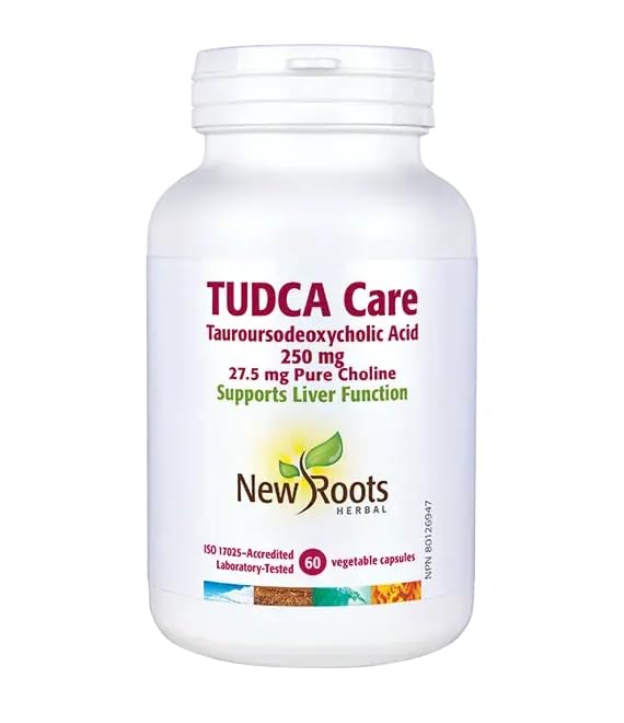 New Roots Herbal TUDCA Care 60 Veg Capsules, 30-Day Supply - 250mg Tauroursodeoxycholic Acid with 27.5mg Choline - Supports Liver Function, Healthy Bile Flow & Fat Metabolism - Made in Canada, Non-GMO