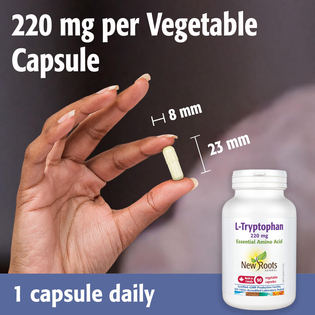New Roots Herbal - L-Tryptophan 220mg, 90 Capsules - Source of an Essential Amino for the Maintenance of Good Health