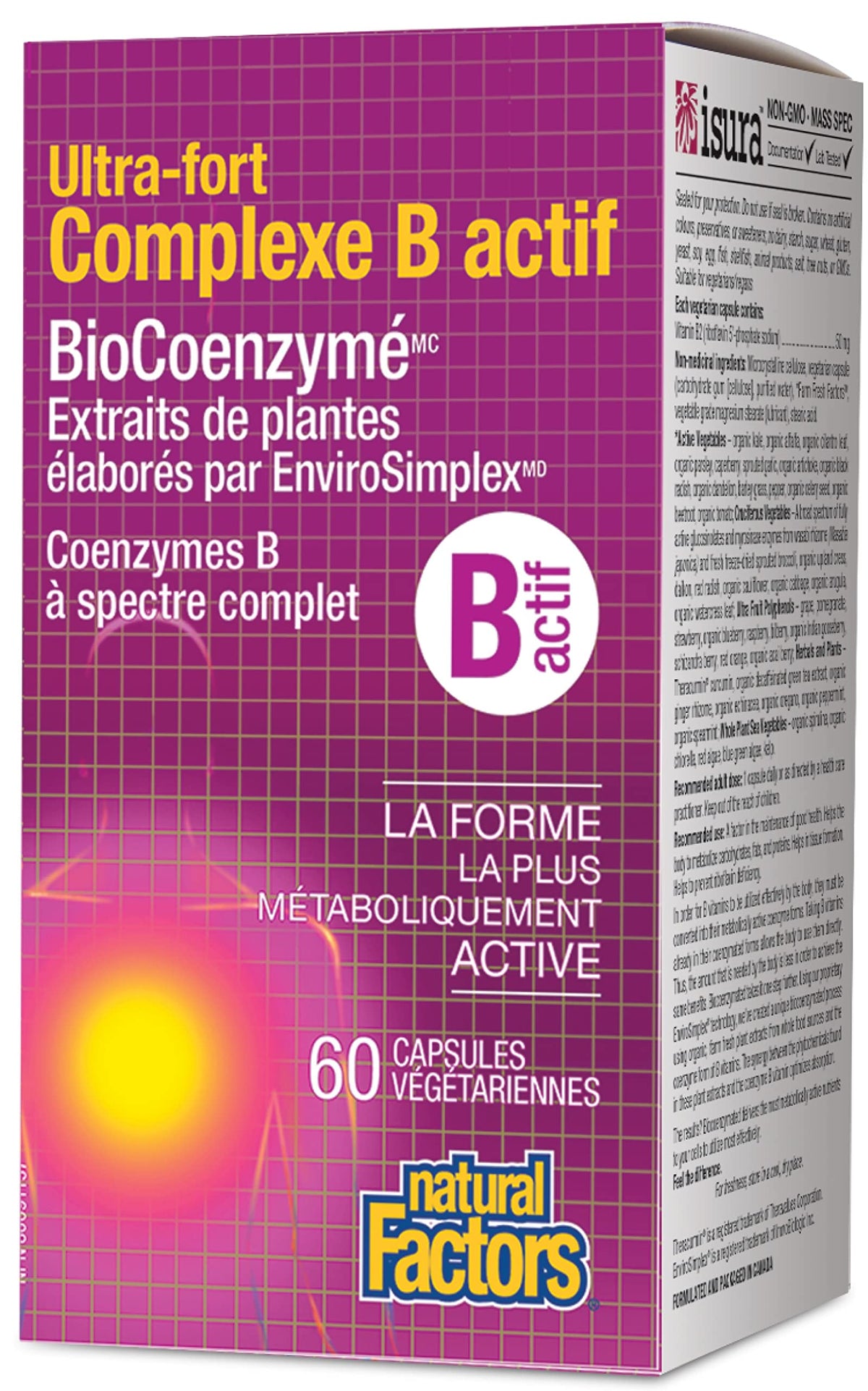 Natural Factors - Ultra Strength Active B Complex 60 v-caps - EnviroSimplex Processed Plant Extracts BioCoenzymated