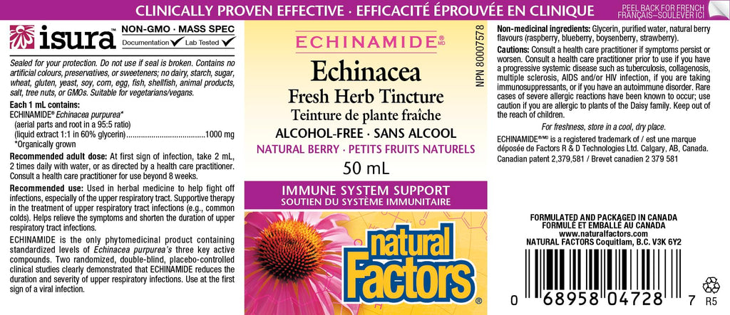 Natural Factors Echinacea Fresh Herb Tincture Alcohol Free 50mL