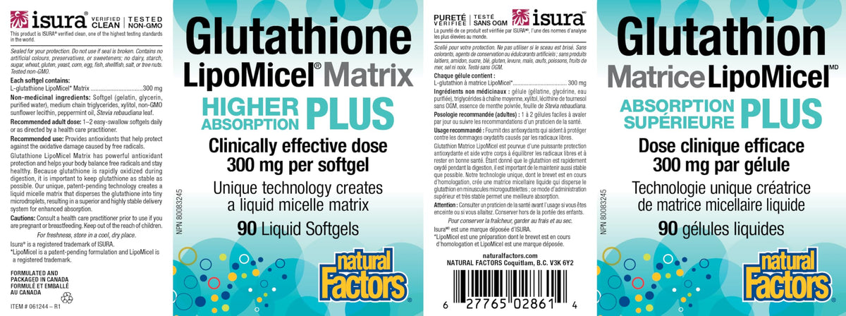 Natural Factors Glutathione Supplements LipoMicel Matrix, 300mg 90 Softgels