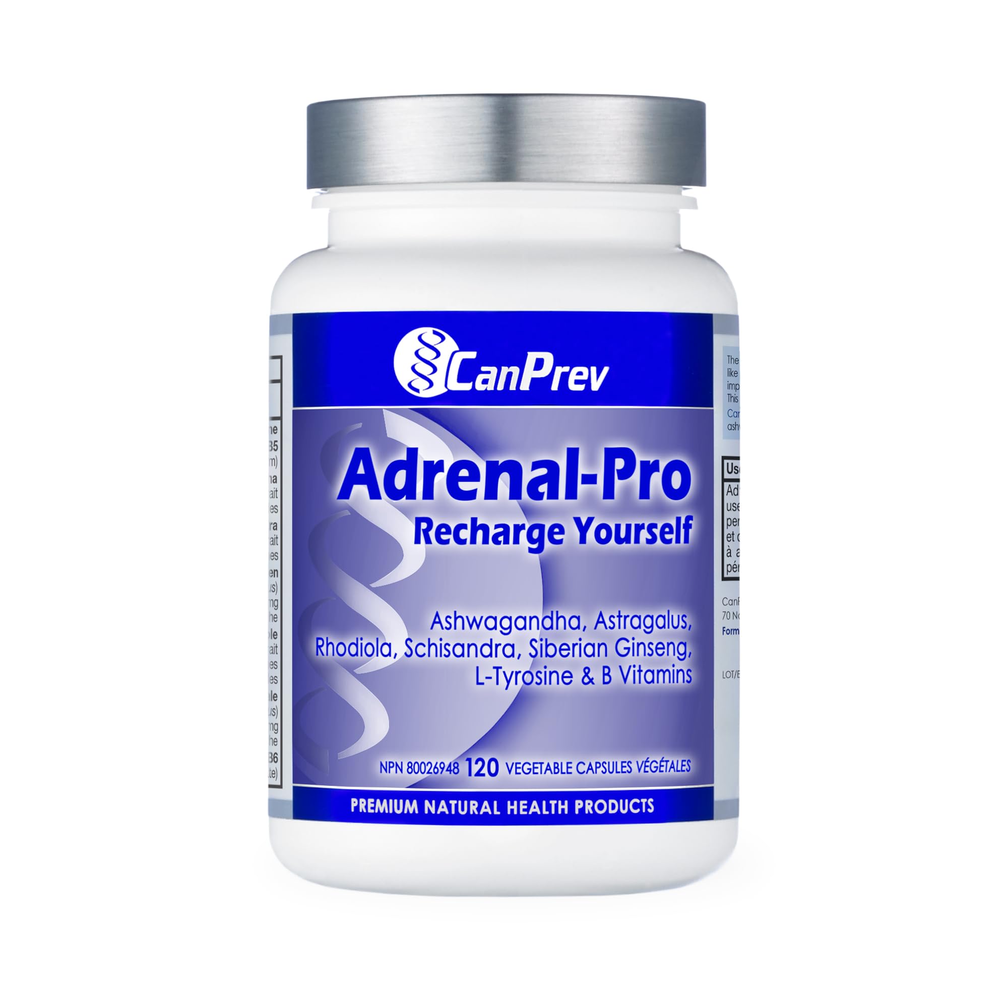 CanPrev Adrenal-Pro Recharge Yourself, 120 Vegan V-Caps with Siberian Ginseng, 30-Day Supply with Ashwagandha, Astragalus, L-Tyrosine, B5 & B6 - Supports Energy Levels, Physical and Mental Vitality