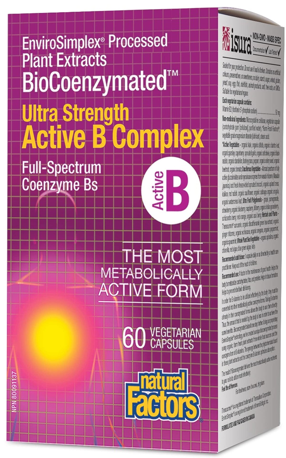 Natural Factors - Ultra Strength Active B Complex 60 v-caps - EnviroSimplex Processed Plant Extracts BioCoenzymated