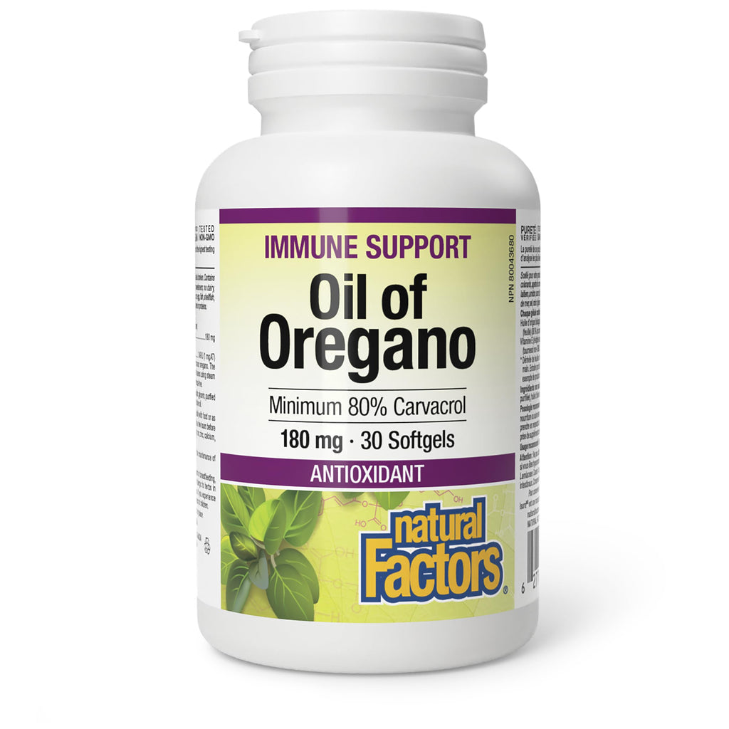 Natural Factors Oil of Oregano Softgels, 180 mg, Minimum 80% Carvacol, Provides Antioxidant Protection, Proudly Canadian