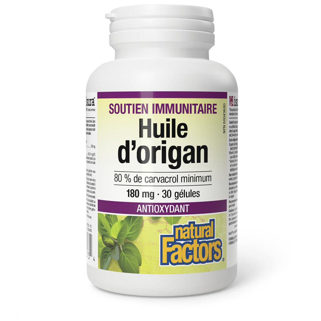 Natural Factors Oil of Oregano Softgels, 180 mg, Minimum 80% Carvacol, Provides Antioxidant Protection, Proudly Canadian