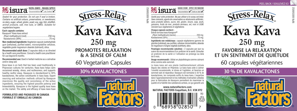 Natural Factors Stress Relax Kava Kava 250mg 60 Vegetarian Capsules