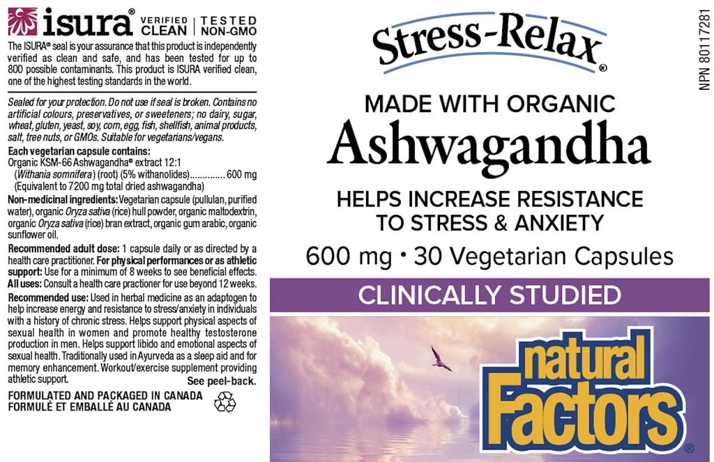 Natural Factors Stress Relax KSM-66 Ashwagandha Supplements 30 Veg Caps