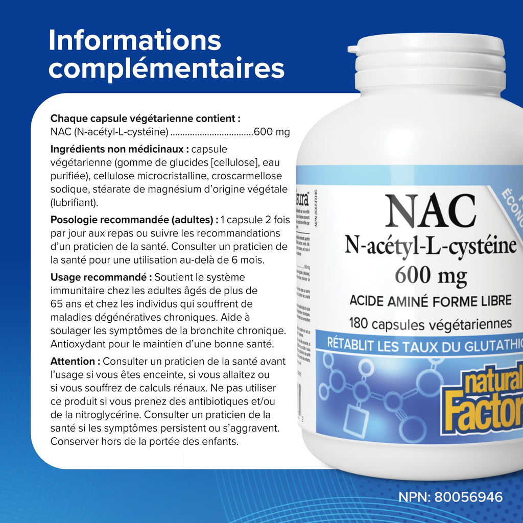 Natural Factors NAC Supplement 600mg 180 Vegetarian Capsules