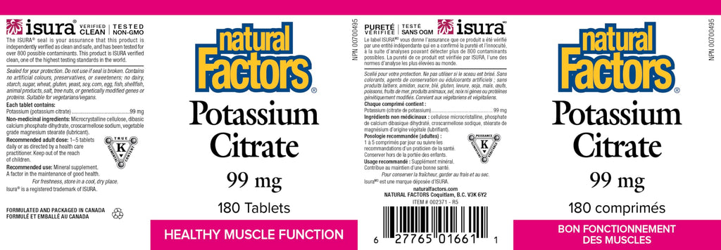 Natural Factors Potassium Supplement 99mg 180 Tablets