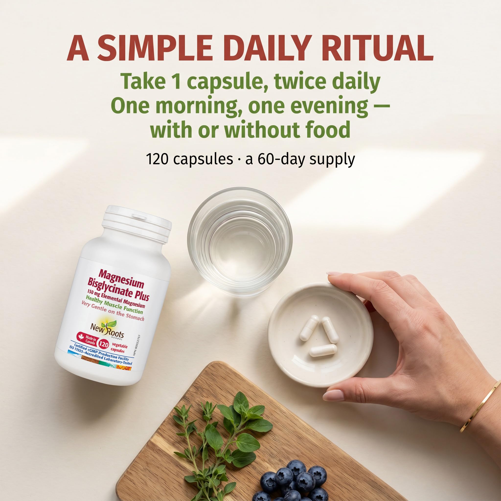New Roots Herbal - Magnesium Bisglycinate Plus, 120 Capsules - 150mg Elemental Magnesium with L-Taurine Supplement - Magnesium Bisglycinate Chelate -Healthy Bones, Healthy Teeth & Muscle Cramps Relief