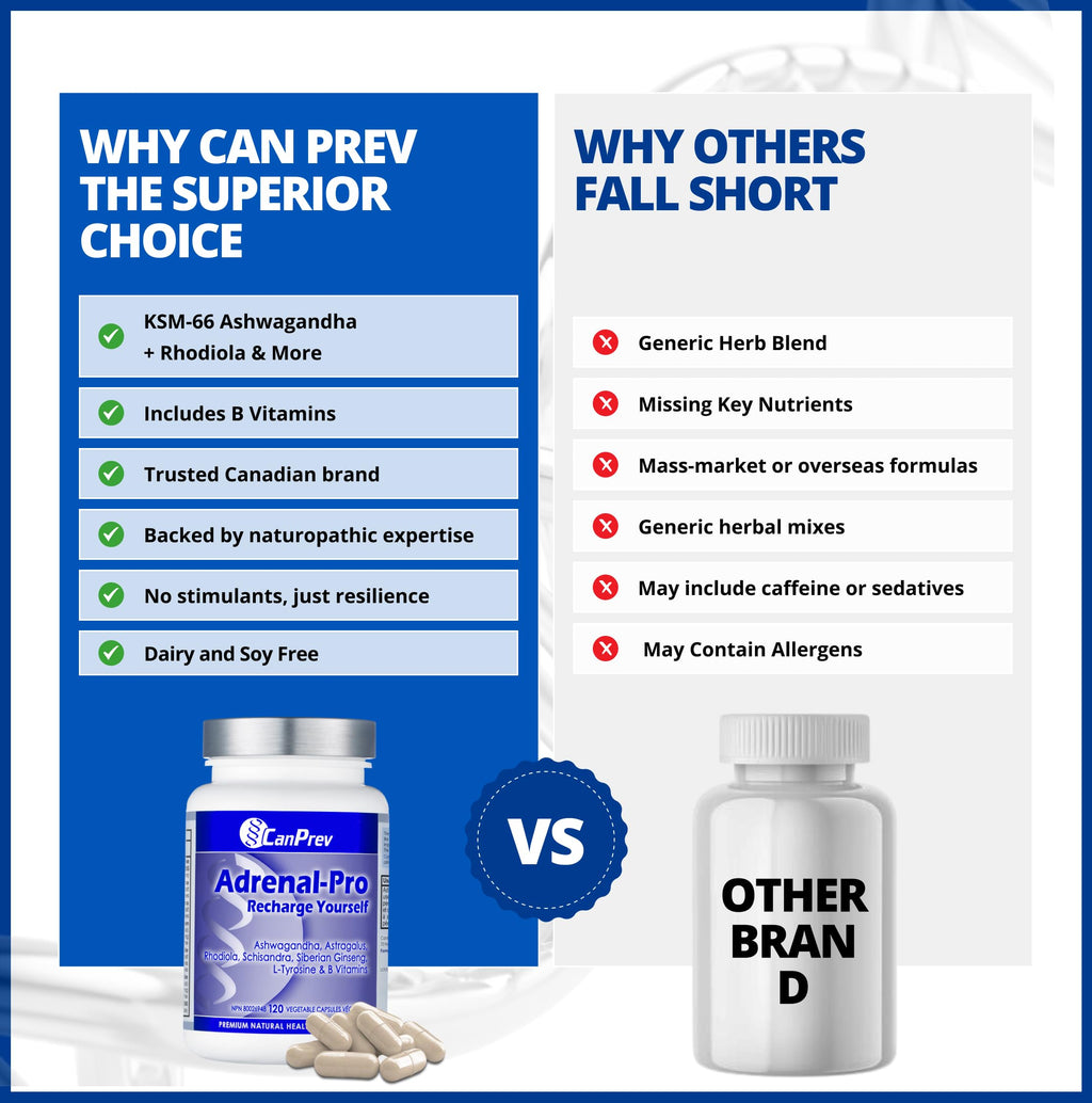 CanPrev Adrenal-Pro Recharge Yourself, 120 Vegan V-Caps with Siberian Ginseng, 30-Day Supply with Ashwagandha, Astragalus, L-Tyrosine, B5 & B6 - Supports Energy Levels, Physical and Mental Vitality