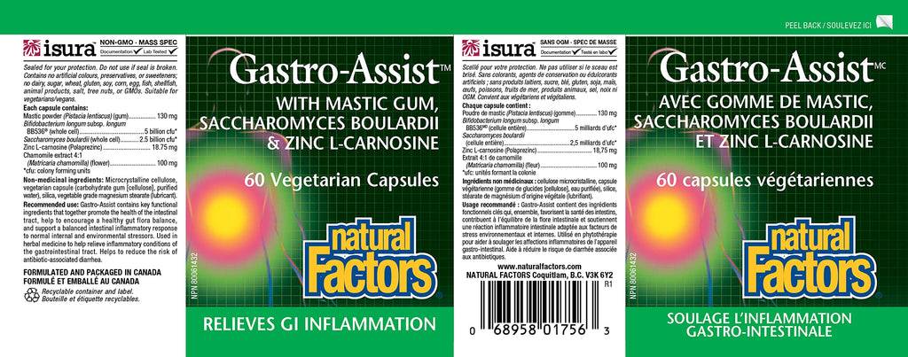 Natural Factors Gastro-Assist 60 Veg Caps, Mastic Gum, Zinc Supplements
