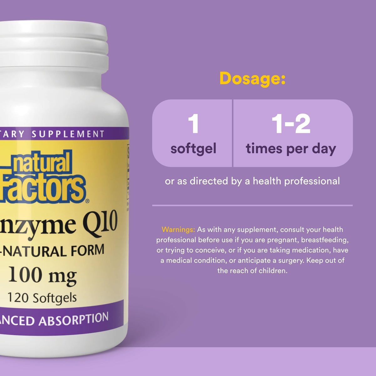 Natural Factors CoQ10 100 mg, 120 Softgels, 100% Natural, Supports Cardiovascular Health, Proudly Canadian