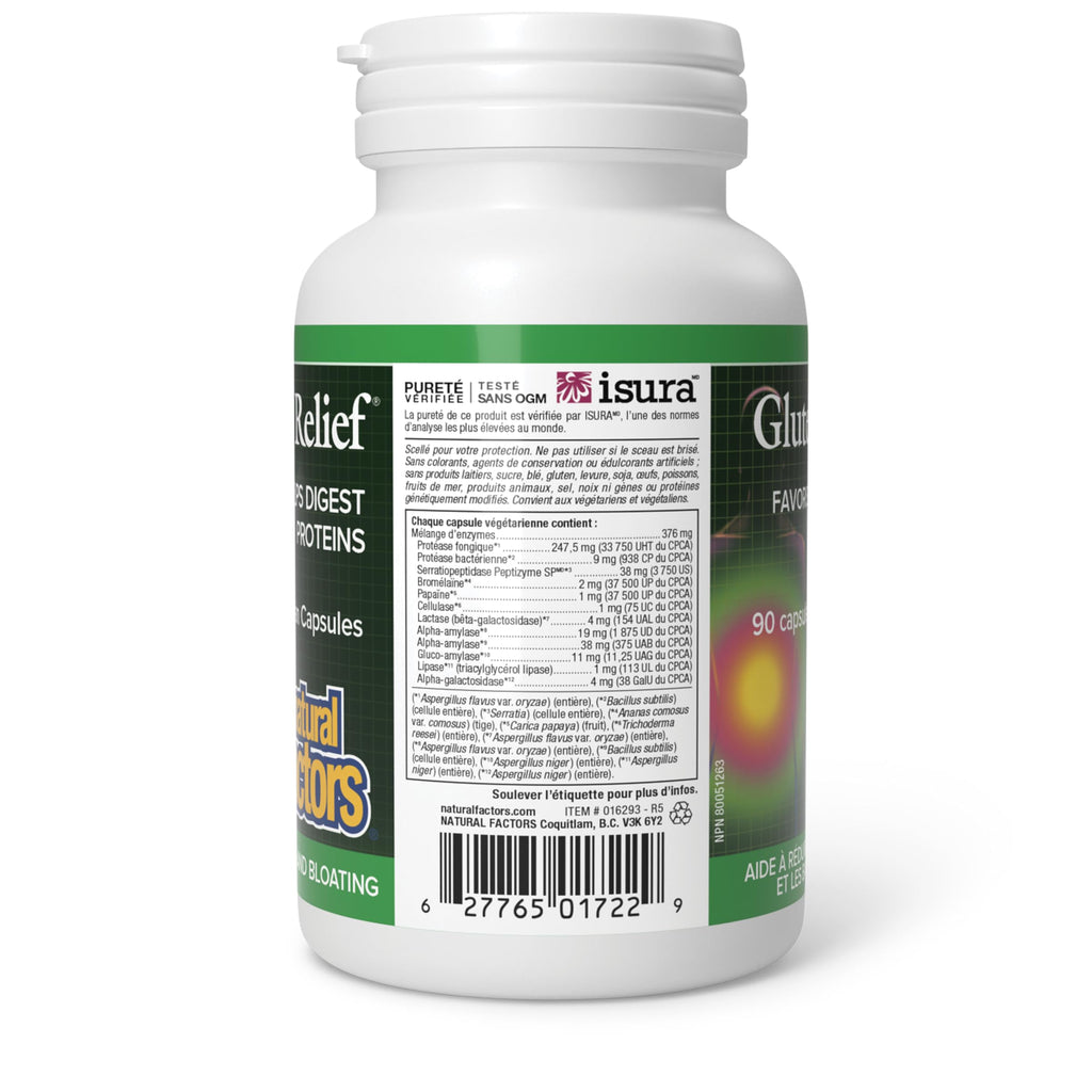 Natural Factors Gluten Relief Digestive Enzyme, Enzyme Complex with Bromelain for Supporting Digestion of Gluten & Dairy Products, Relieves Gas & Bloating, Vegetarian, Non-GMO, Proudly Canadian