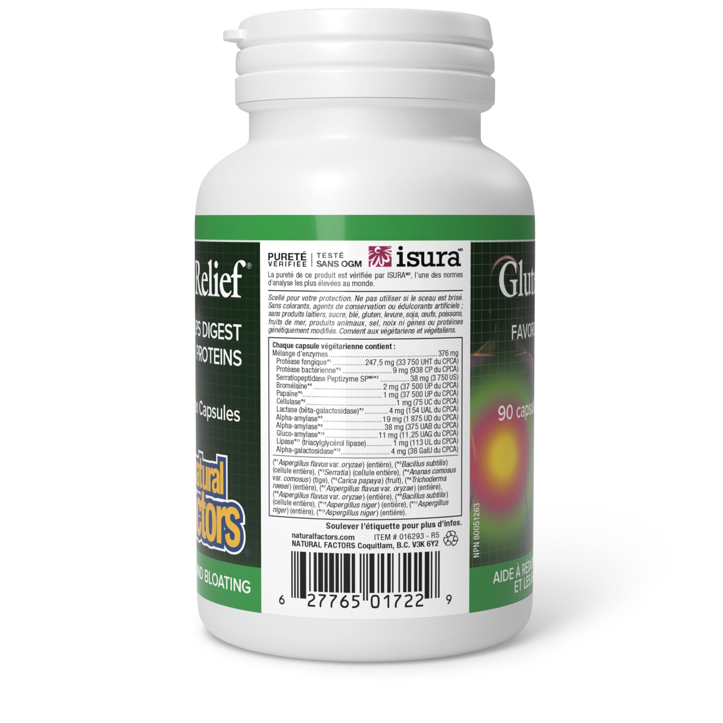 Natural Factors Gluten Relief Digestive Enzyme, Enzyme Complex with Bromelain for Supporting Digestion of Gluten & Dairy Products, Relieves Gas & Bloating, Vegetarian, Non-GMO, Proudly Canadian