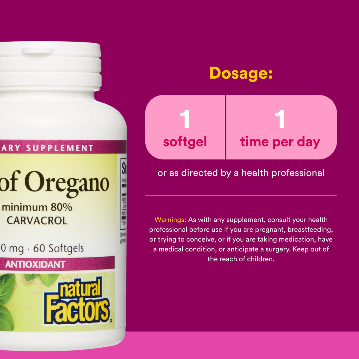 Natural Factors - Oil of Oregano 180mg, 60 Softgels