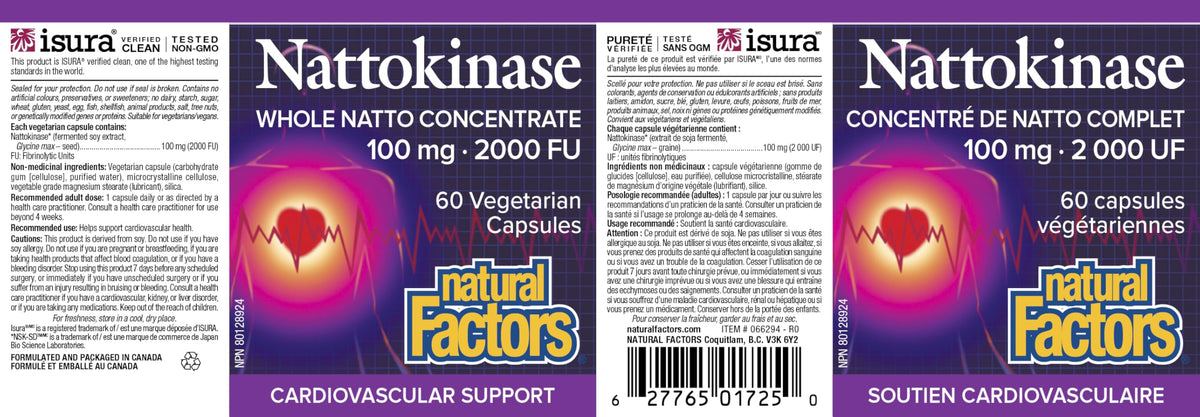 Natural Factors Nattokinase Supplement 100mg-2000 FU, 60 Veg Caps