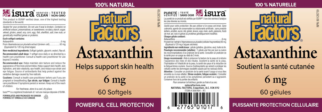 Natural Factors Astaxanthin Supplement Canada 6 mg 60 Softgels
