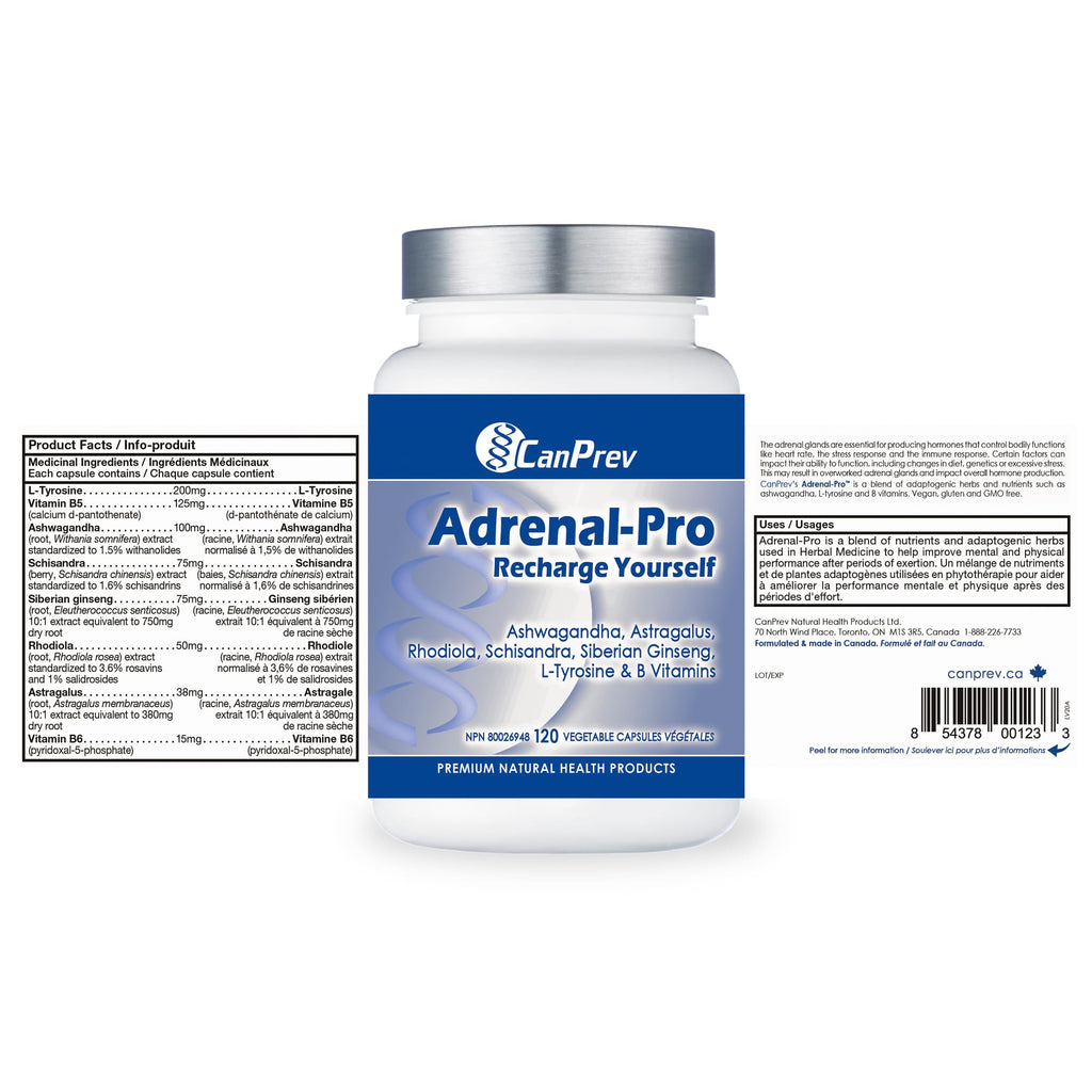 CanPrev Adrenal-Pro Recharge Yourself, 120 Vegan V-Caps with Siberian Ginseng, 30-Day Supply with Ashwagandha, Astragalus, L-Tyrosine, B5 & B6 - Supports Energy Levels, Physical and Mental Vitality