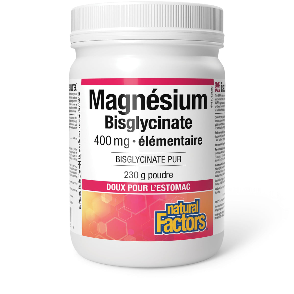 Natural Factors Magnesium Bisglycinate 400mg, 230g = 48 Day Supply
