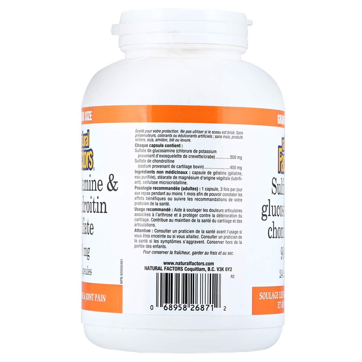Natural Factors - Glucosamine & Chondroitin Sulfate 900mg, 240 Caps