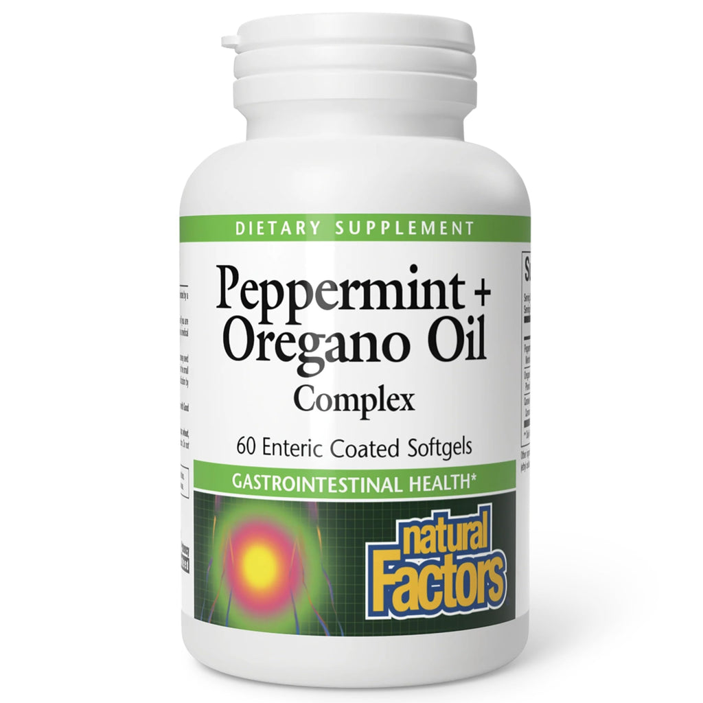 Natural Factors Peppermint Oil with Oregano and Caraway Seed Oil Enteric Coated 60 Softgels