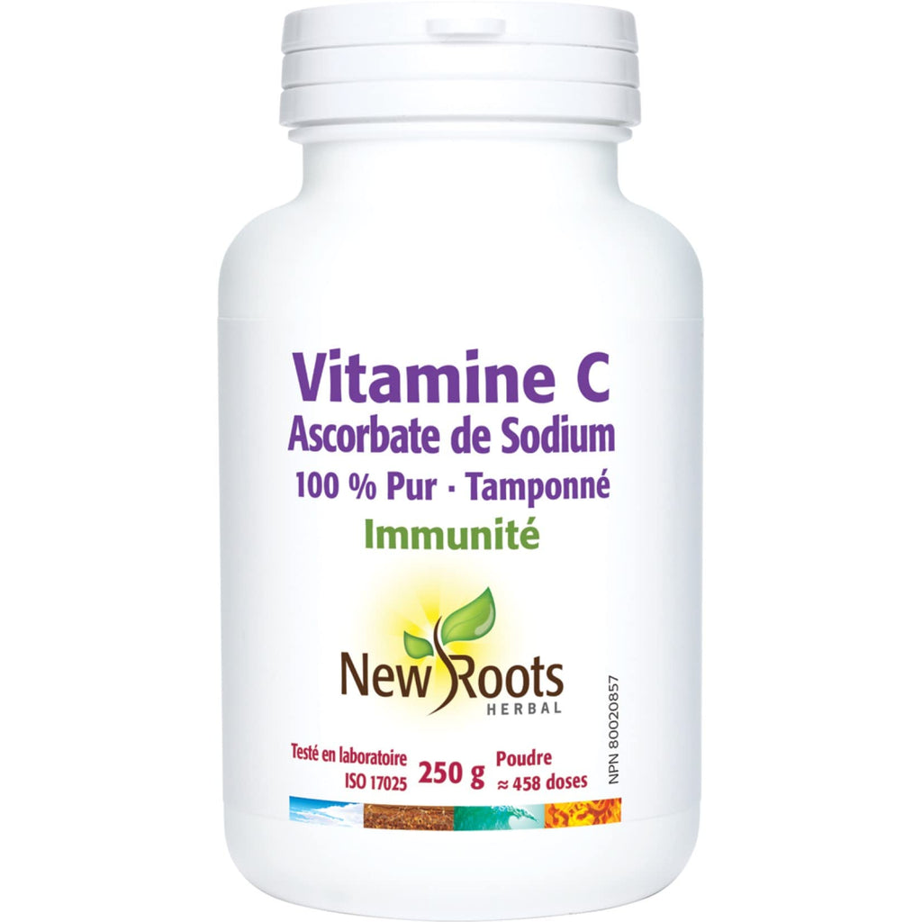 New Roots Herbal Pure Vitamin C Sodium Ascorbate Powder 250g, Buffered & Gentle on Stomach, Supports Healthy Bones, Teeth, Gums & Cartilage, 458 Servings