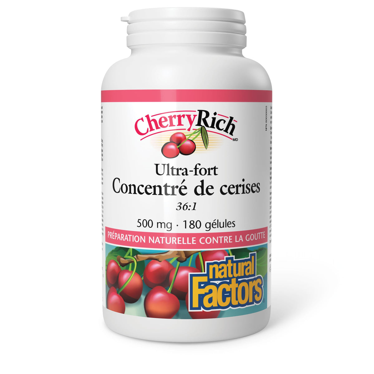 Natural Factors CherryRich SUPER STRENGTH Cherry Concentrate 500 mg 36:1 = 18,000 mg, 180 Softgels, Natural Gout Support, Proudly Canadian