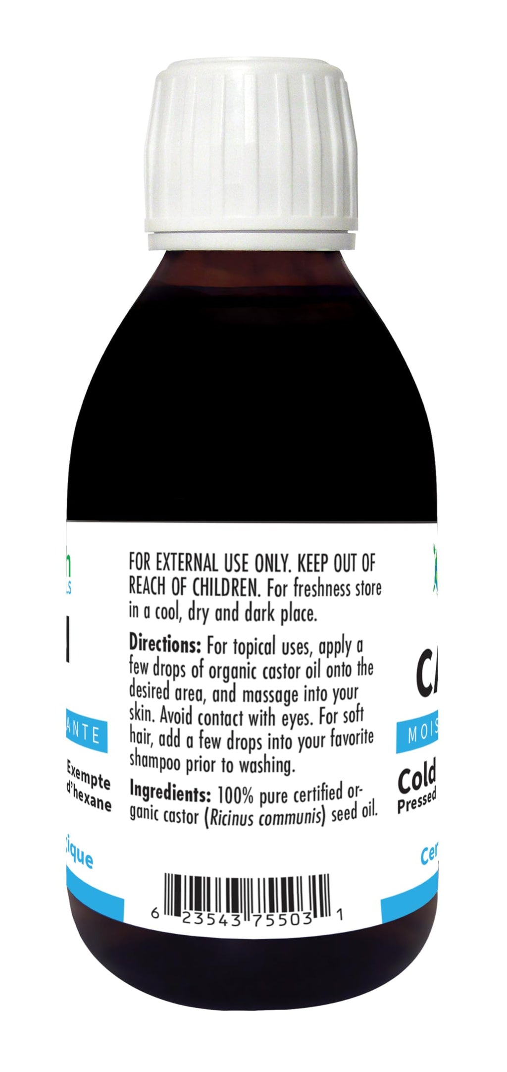 Earth Essentials Castor Oil 100% Pure Certified Organic Cold Pressed Hexane Free - 300ml 10 Oz Glasss Bottle