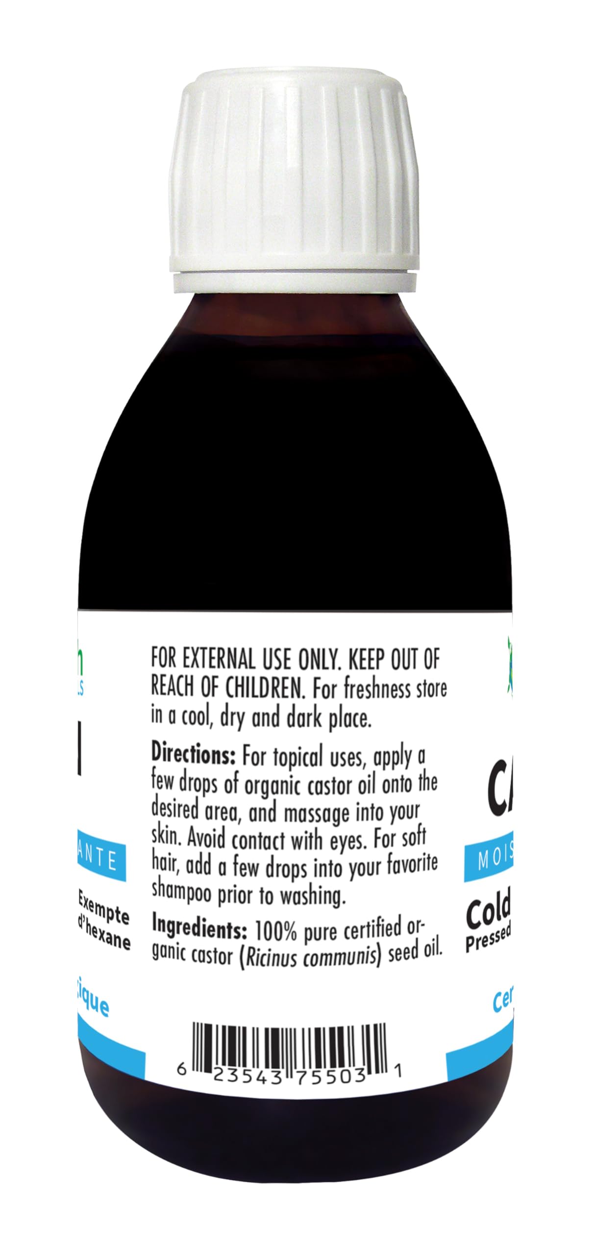 Earth Essentials Castor Oil 100% Pure Certified Organic Cold Pressed Hexane Free - 300ml 10 Oz Glasss Bottle
