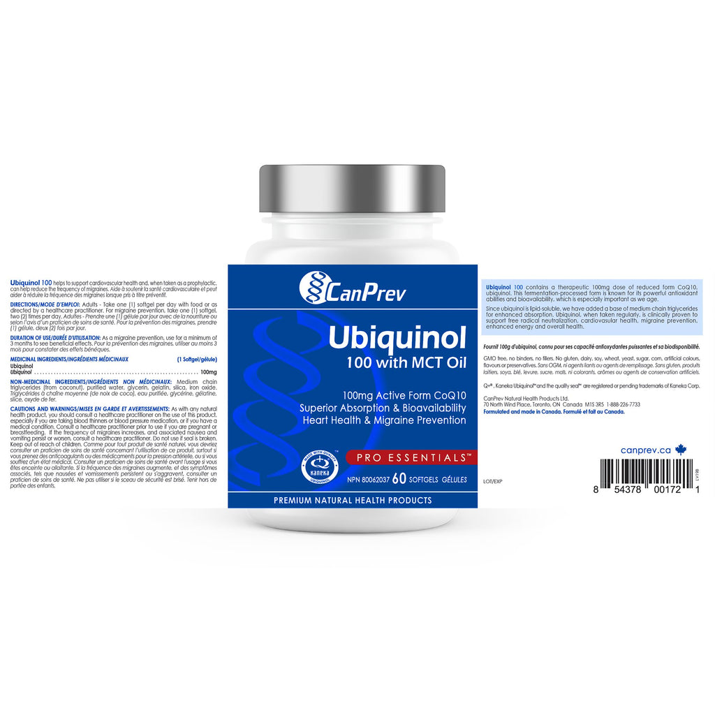 CanPrev Ubiquinol 100mg with MCT Oil, 60 Softgels, 2-Month Supply, CoQ10 Supplement for Heart & Cardiovascular Support, Enhanced Absorption, Non-GMO & Gluten Free, Coenzyme Q10 for Energy & Vitality