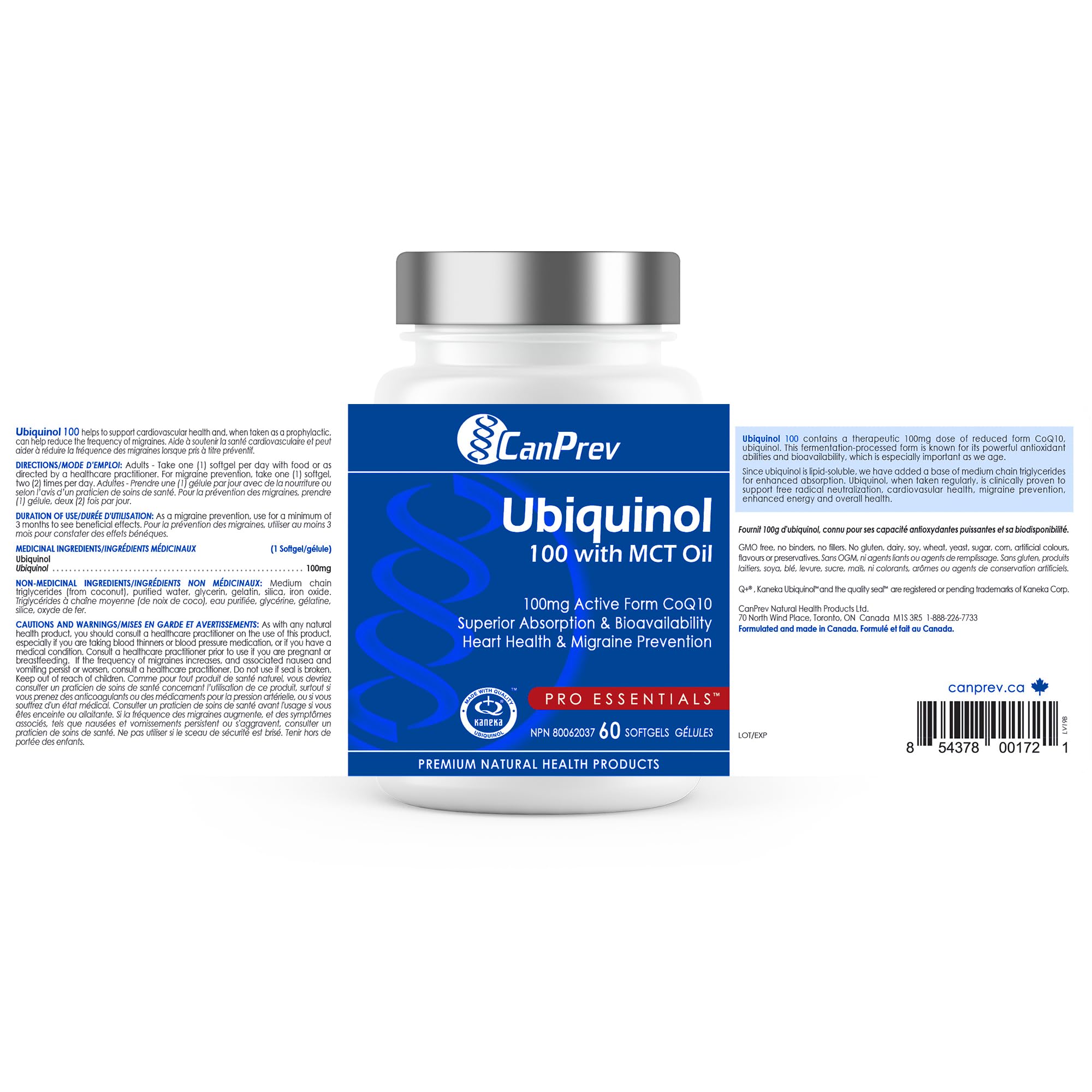 CanPrev Ubiquinol 100mg with MCT Oil, 60 Softgels, 2-Month Supply, CoQ10 Supplement for Heart & Cardiovascular Support, Enhanced Absorption, Non-GMO & Gluten Free, Coenzyme Q10 for Energy & Vitality