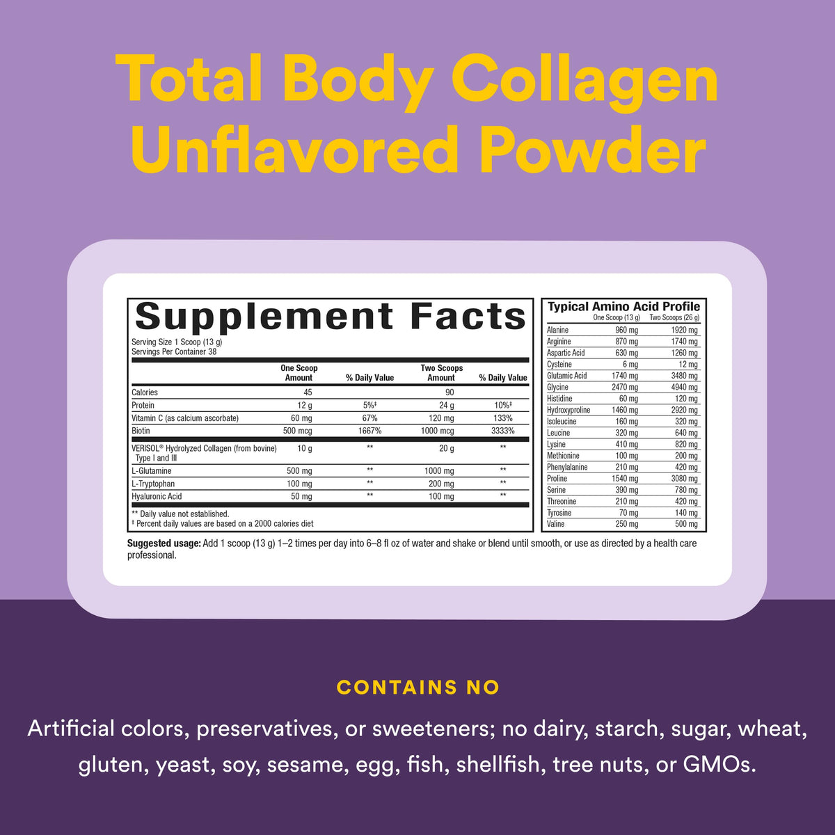 Natural Factors - Total Body Collagen Bioactive Peptides Unflavoured, 500g Powder - Complete Amino Acid Supplement with Hyaluronic Acid, Glutamine and Biotin - Hydrated Skin, Muscle & Joint Recovery