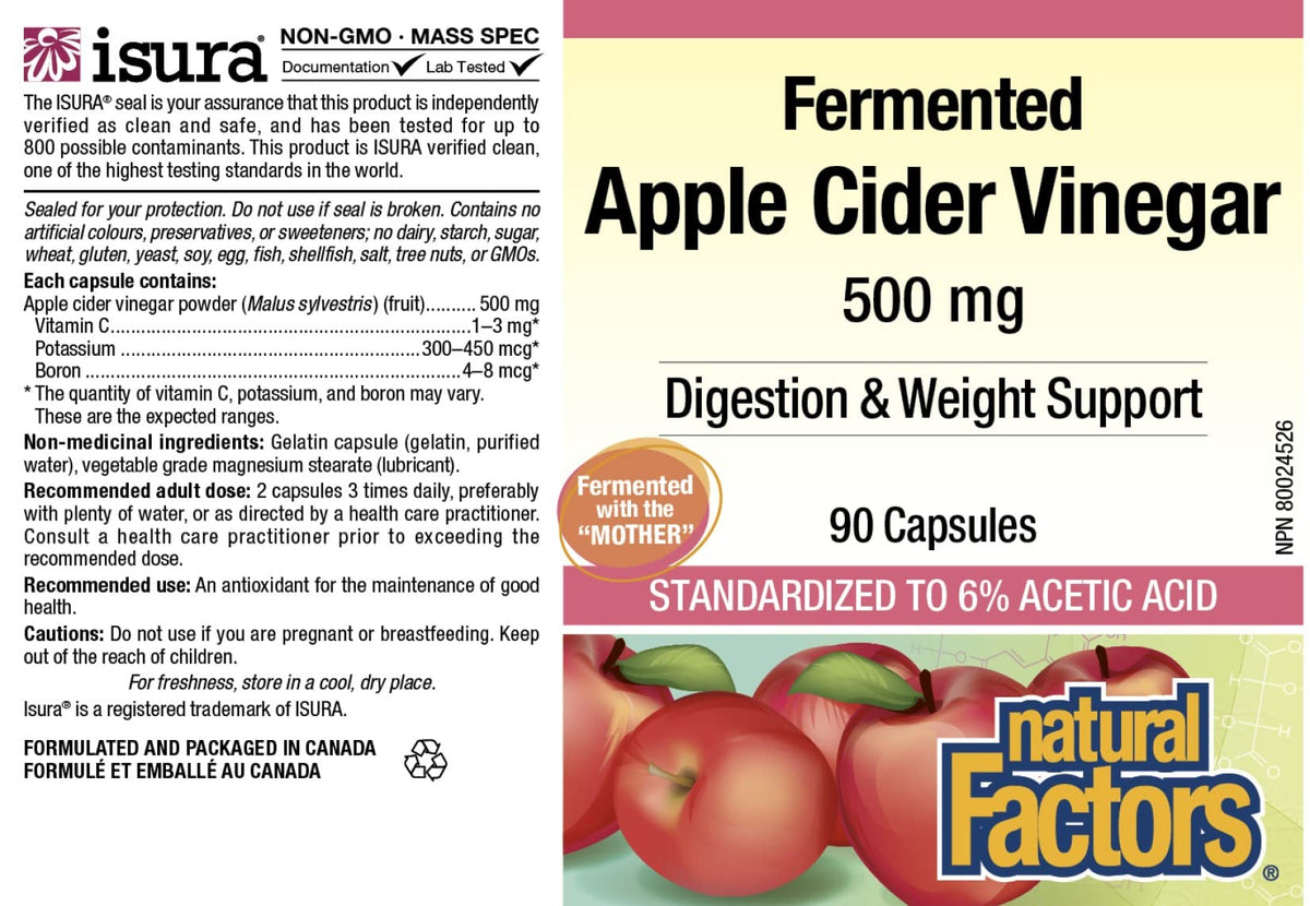 Natural Factors Apple Cider Vinegar - 90 capsules