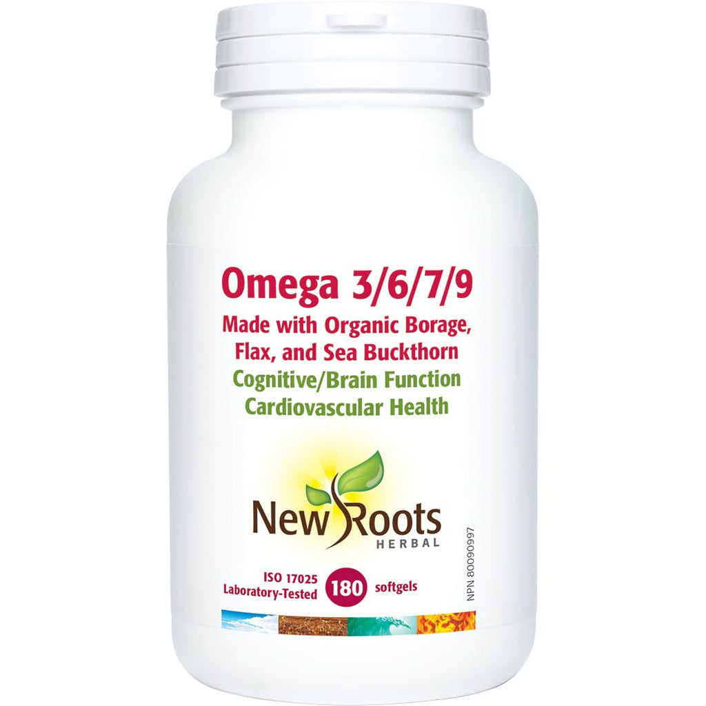 New Roots Herbal Omega 3/6/7/9, 180 Softgels, 45-Day Supply, Organic Borage, Flaxseed & Sea Buckthorn Blend, Supports Heart Function & Cognitive Wellness, Non-GMO, No Fishy Aftertaste, Easy-to-Swallow