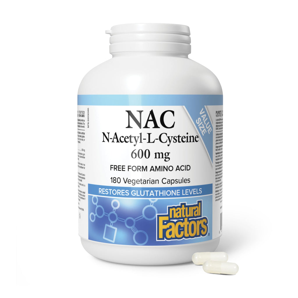 Natural Factors NAC Supplement 600mg 180 Vegetarian Capsules