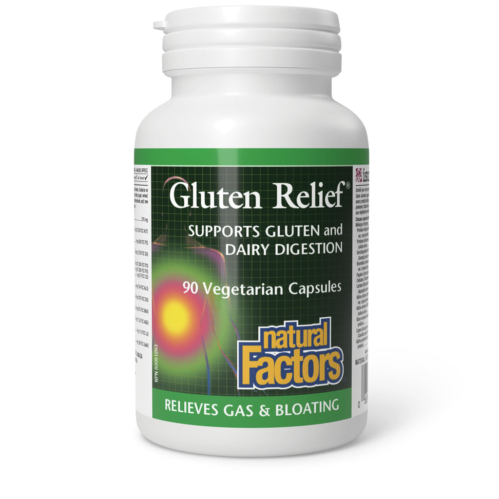 Natural Factors Gluten Relief Digestive Enzyme, Enzyme Complex with Bromelain for Supporting Digestion of Gluten & Dairy Products, Relieves Gas & Bloating, Vegetarian, Non-GMO, Proudly Canadian