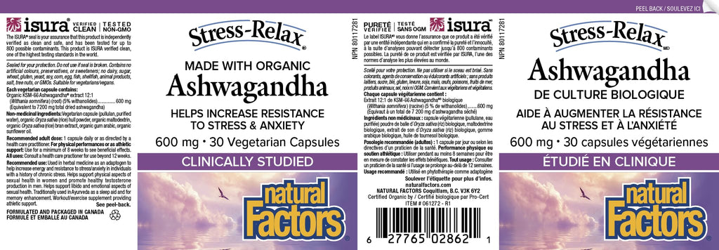 Natural Factors Stress Relax KSM-66 Ashwagandha Supplements 30 Veg Caps