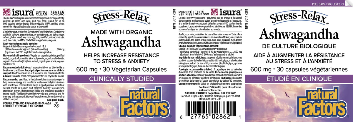 Natural Factors Stress Relax KSM-66 Ashwagandha Supplements 30 Veg Caps