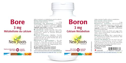 New Roots Herbal Boron 3mg Supplement, Helps Maintain Healthy Calcium Metabolism, Bone Integrity & Mineral Support, 90 Veg Capsules, 90-Day Supply