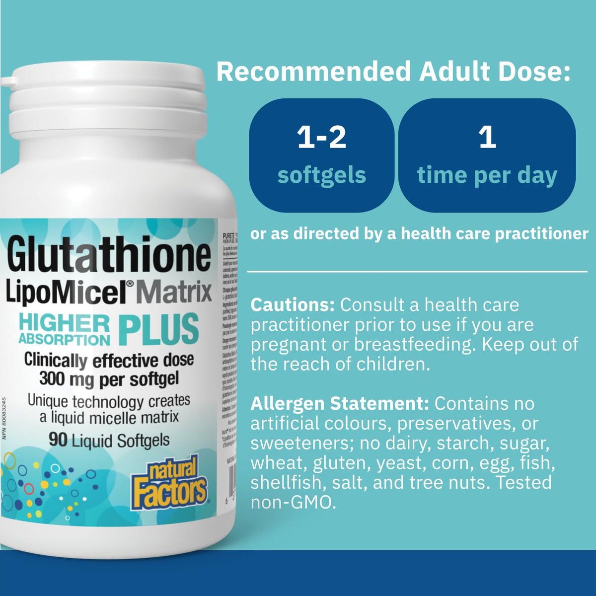 Natural Factors Glutathione Supplements LipoMicel Matrix, 300mg 90 Softgels