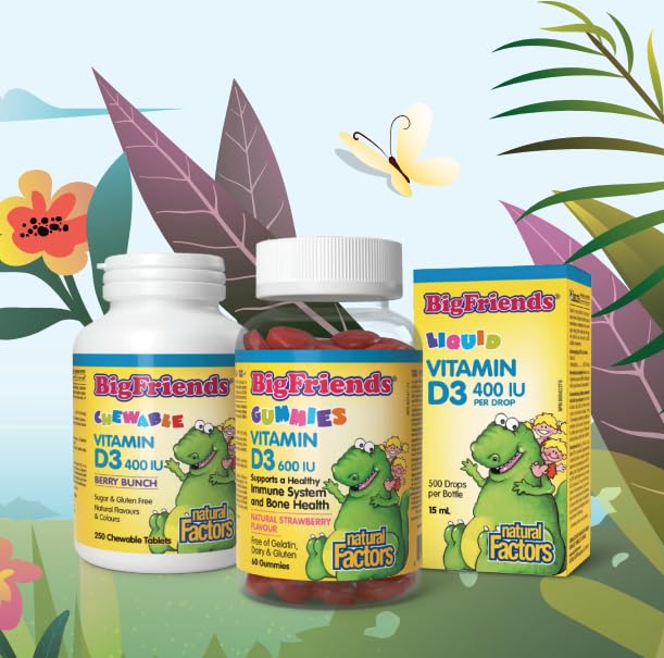 Natural Factors Big Friends Kids Vitamin D 400 IU 250 Chews Berry Bunch